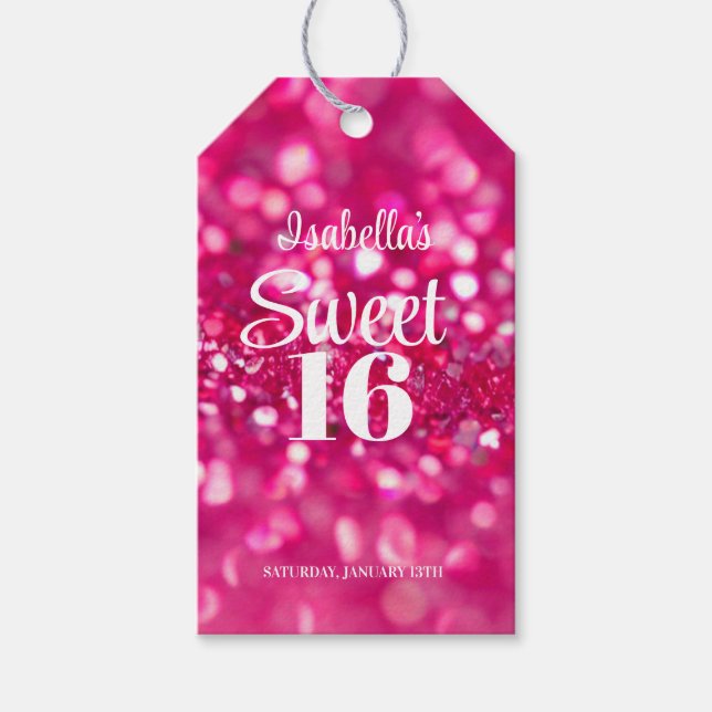 Étiquettes-cadeau Parties scintillant rose chaud glam Sweet 16 Anniv (Devant)