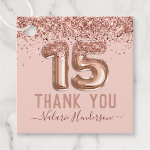 Étiquettes Cadeau Parties scintillant rose élégant Joyeux 15e annive