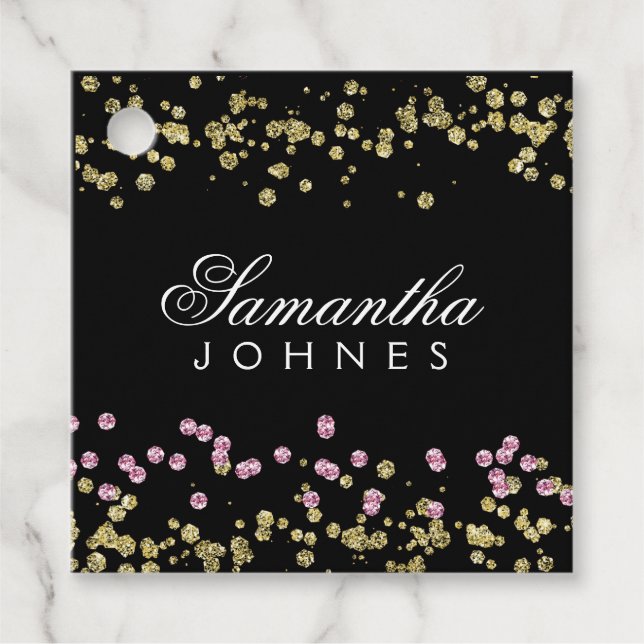 Étiquettes Cadeau Parties scintillant rose et or merci (Devant)