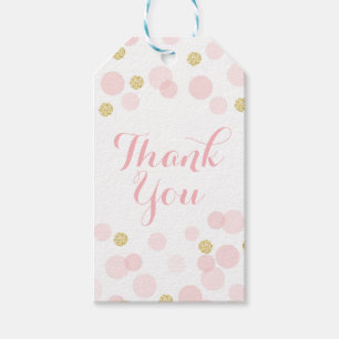 Étiquettes-cadeau Parties scintillant rose et or Merci Confetti
