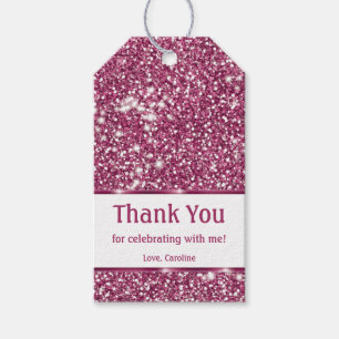 Étiquettes-cadeau Parties scintillant rose Faux Regarder - Merci