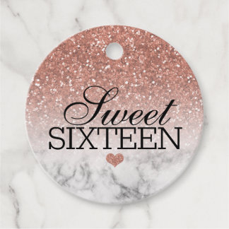 Étiquettes Cadeau Parties scintillant rose Gold Faux/Marble Sweet 16