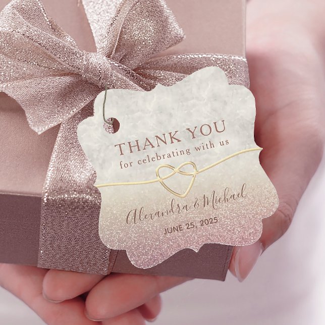 Étiquettes Cadeau Parties scintillant Rose Mariage or Merci  (Créateur téléchargé)