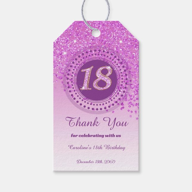Étiquettes-cadeau Parties scintillant rose moderne Falling 18e anniv (Devant)