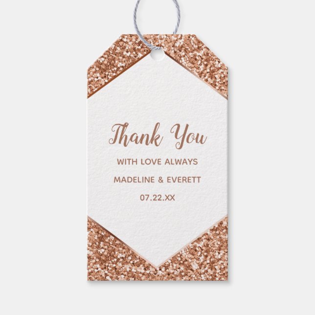 Étiquettes-cadeau Parties scintillant rose or Confetti Glamor Merci (Devant)