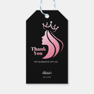 Étiquettes-cadeau Parties scintillant rose Reine Noir Anniversaire M