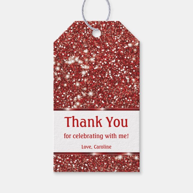 Étiquettes-cadeau Parties scintillant rouge Faux Texture ressemblant (Devant)