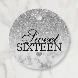 Étiquettes Cadeau Parties scintillant Silvery Faux/Marble Sweet 16