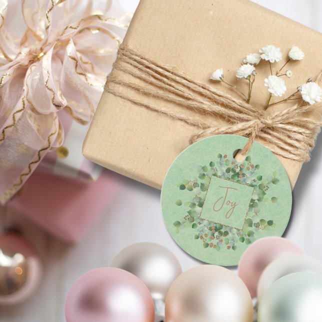Étiquettes Cadeau Parties scintillant vert clair Botanique Eucalyptu (Créateur téléchargé)