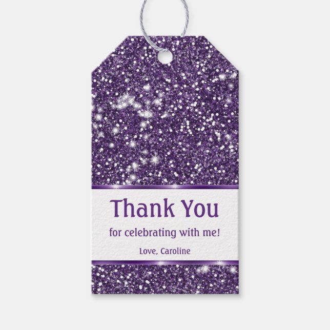 Étiquettes-cadeau Parties scintillant violet Faux, texture Look avec (Devant)