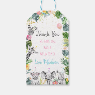 Étiquettes-cadeau Party Animal rose or Safari Tropical Anniversaire