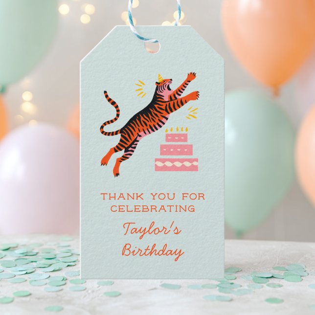 Étiquettes-cadeau Party Animals Tiger Kids Birthday Thank You (Créateur téléchargé)