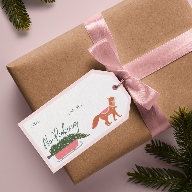 Étiquettes-cadeau Pas de Peeing Woodland Fox & Tree Livraison (No Peeking Woodland Fox & Tree Delivery Gift Tags)