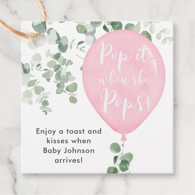 Étiquettes Cadeau Passez-le quand elle fait éclater un ballon rose v (Devant)