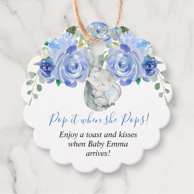 Étiquettes Cadeau Passez-le quand elle fait un baby shower d'éléphan (Devant)