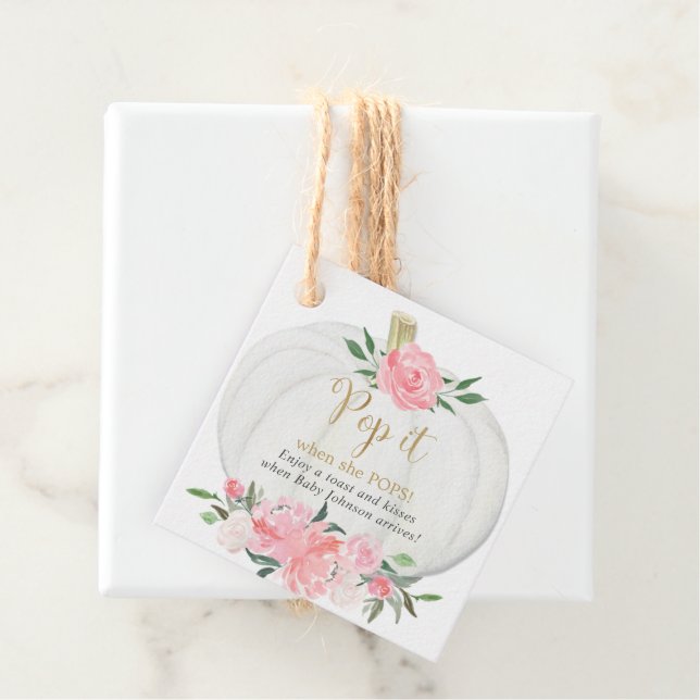 Étiquettes Cadeau Passez-le quand elle pop or rose citrouille douche (En situation)