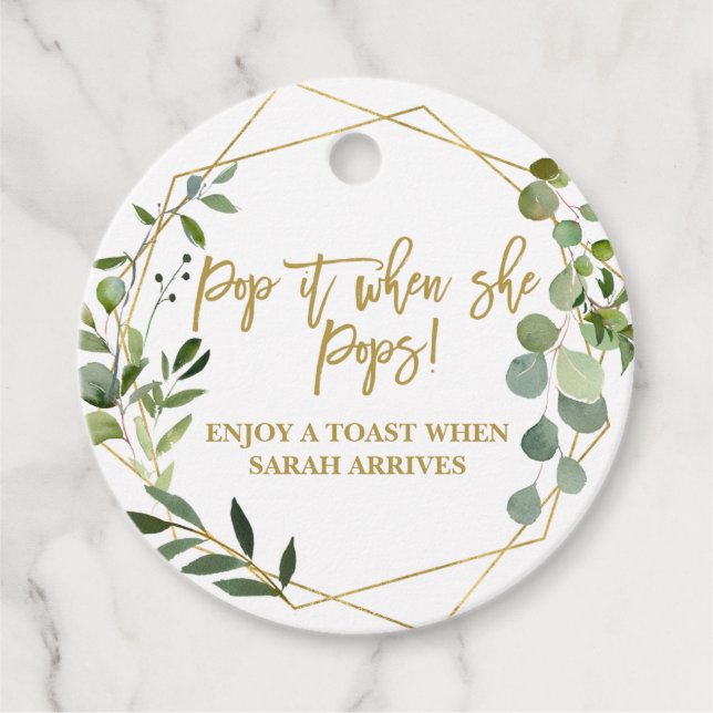 Étiquettes Cadeau Passez-le quand Elle Pops aquarelle eucalyptus (Devant)