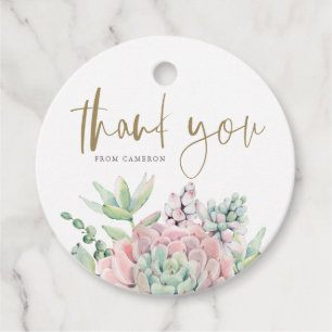 Étiquettes Cadeau Pastel Aquarelle Succulents Anniversaire Remerciem