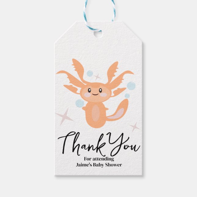 Étiquettes-cadeau Pastel Axolotl Océan Baby shower Créature (Devant)