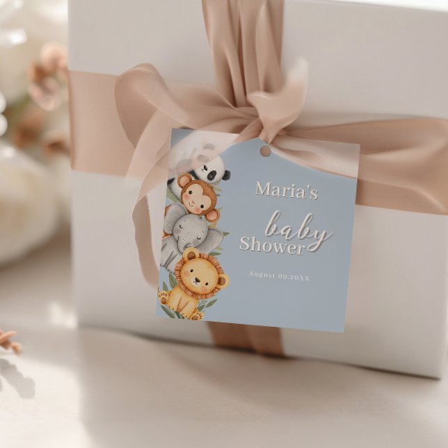 Étiquettes Cadeau Pastel Baby shower tropical Jungle Safari Animaux (Créateur téléchargé)