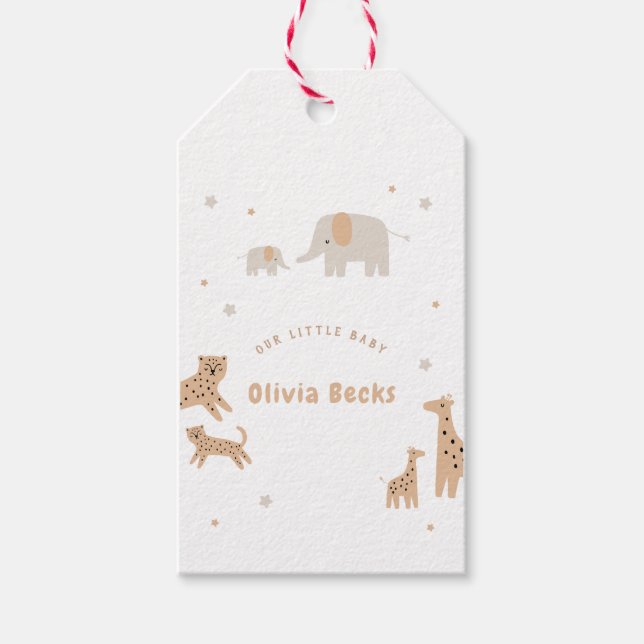 Étiquettes-cadeau Pastel Beige mignon Baby shower illustratif (Devant)