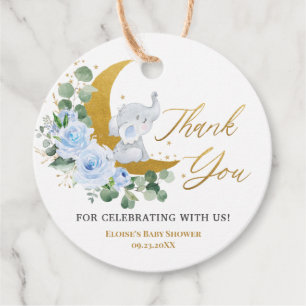 Étiquettes Cadeau Pastel Bleu Flore Vert Eléphant Merci Fa