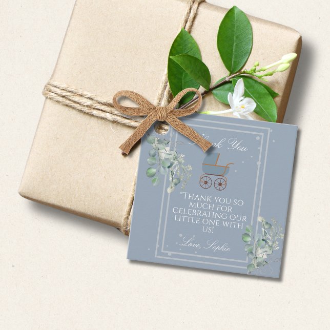 Étiquettes Cadeau Pastel Blue Stripes Baby shower de transport bébé (Créateur téléchargé)