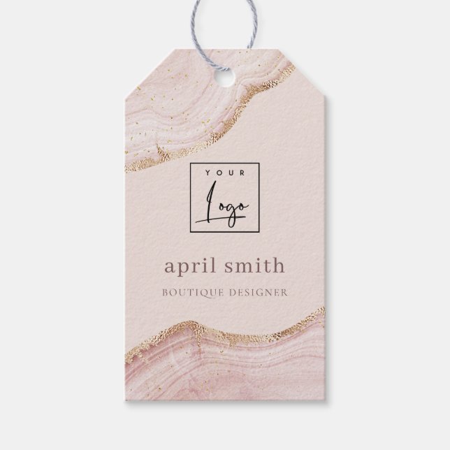 Étiquettes-cadeau Pastel Blush Rose Gold Agate Marbre Texture Logo (Devant)