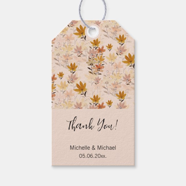 Étiquettes-cadeau Pastel Boho Mustard Jaune Fleurs sauvages (Devant)
