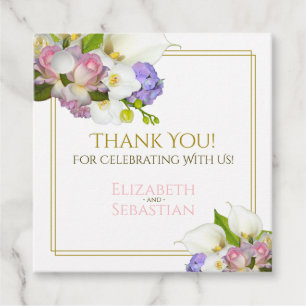 Étiquettes Cadeau Pastel Bouquet Printemps Floral Rose & Or Mariage