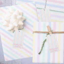 Étiquettes-cadeau Pastel Candy Stripes Fille d'anniversaire