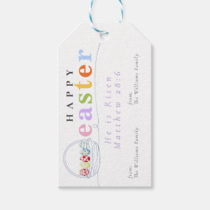 Étiquettes-cadeau Pastel coloré moderne Joyeux panier d'oeufs de Pâq