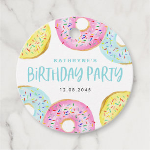 Étiquettes Cadeau Pastel Coloré Saupoudrer Donuts Anniversaire