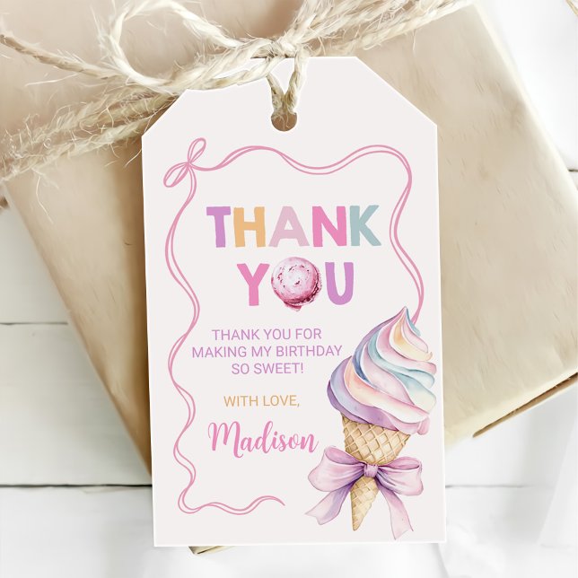 Étiquettes-cadeau Pastel Coquette Filles de crème glacée Anniversair (Créateur téléchargé)