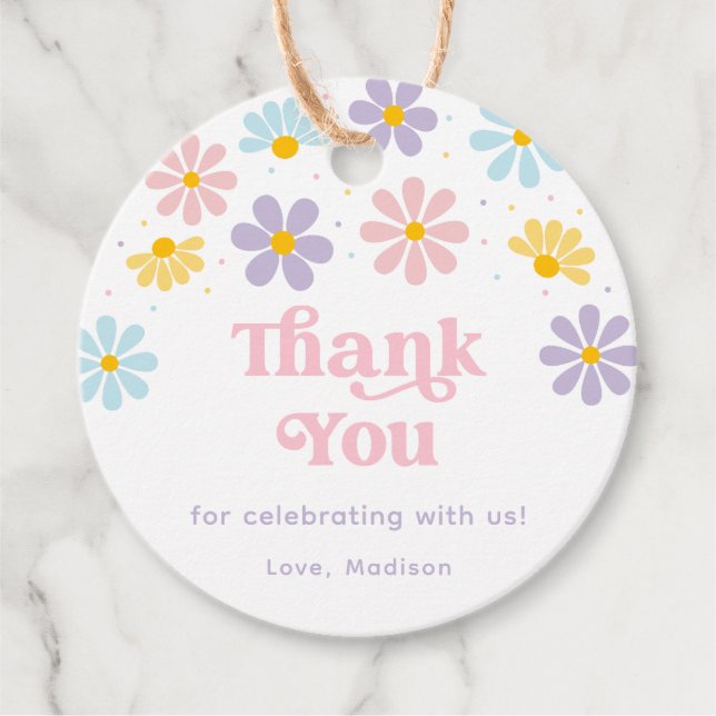 Étiquettes Cadeau Pastel Daisy Flower Anniversaire (Devant)