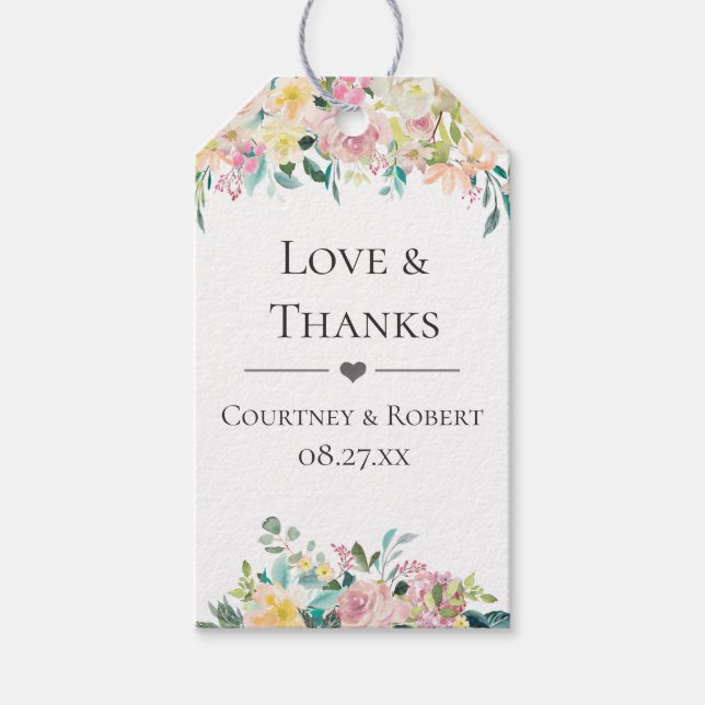 Étiquettes-cadeau Pastel Été Floral Mariage Merci (Devant)
