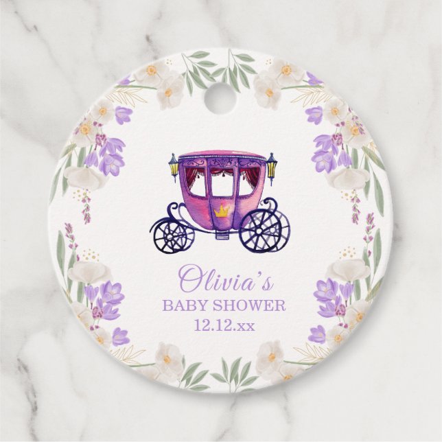 Étiquettes Cadeau Pastel Floral Princess Carriage Girl Baby shower (Devant)