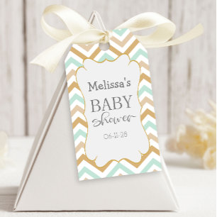 Étiquettes-cadeau Pastel Gold et Green Zig Zag Baby