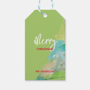 Étiquettes-cadeau Pastel Green Blue Modern Christmas Tree Aquarelle