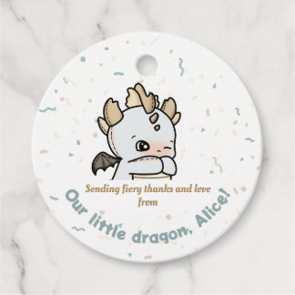 Étiquettes Cadeau Pastel Grey Brown Cute Baby Dragon Merci