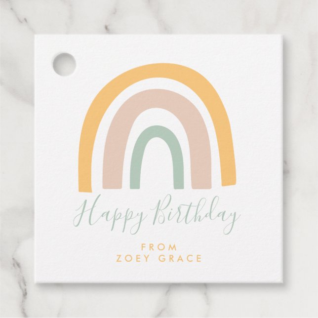 Étiquettes Cadeau Pastel moderne Rainbow Cadeau d'anniversaire (Devant)