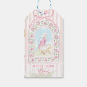 Étiquettes-cadeau Pastel Nativité Scènes Rayées