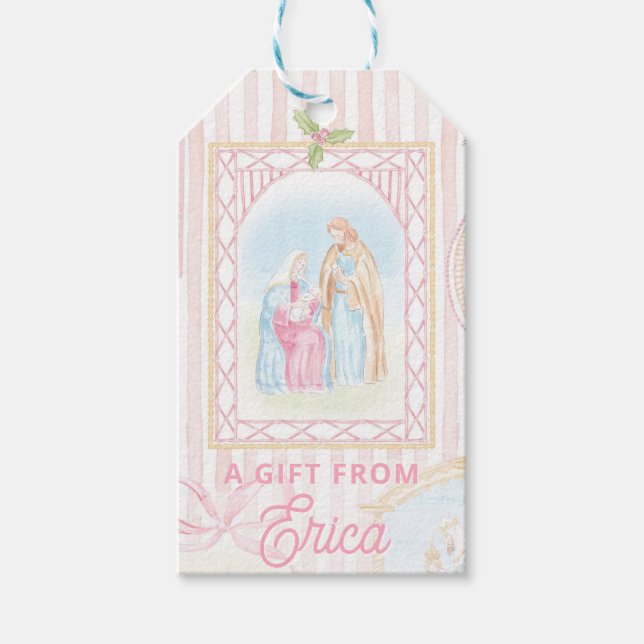 Étiquettes-cadeau Pastel Nativity | Scenes Striped (Devant)