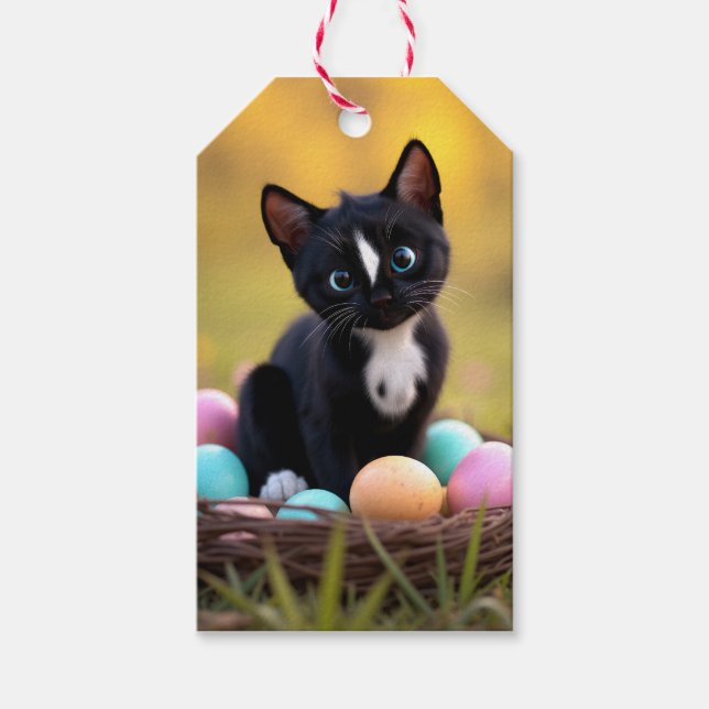 Étiquettes-cadeau Pastel Paws & Whiskers : Panier de Pâques de Felin (Devant)