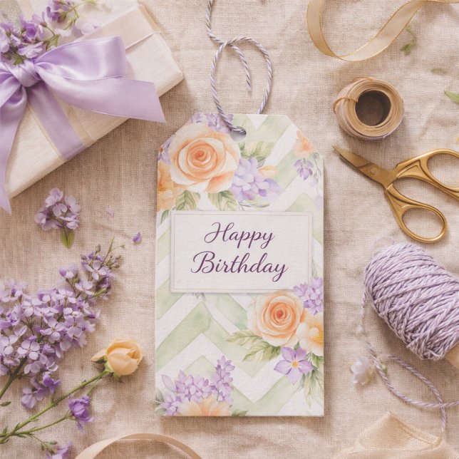 Étiquettes-cadeau Pastel Peach Lavender Floral Sage Chevron (Créateur téléchargé)