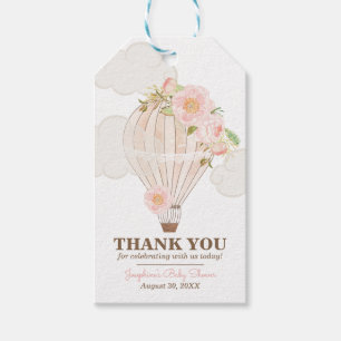 Étiquettes-cadeau Pastel Pink Hot Air Balloon Girl Baby shower