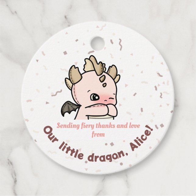 Étiquettes Cadeau Pastel Pink Jaune Baby Dragon Merci (Devant)