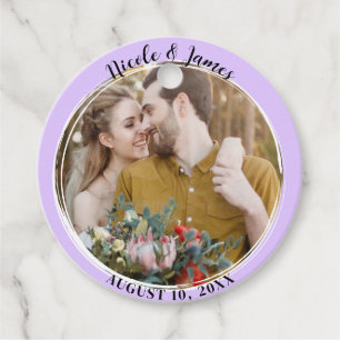 Étiquettes Cadeau Pastel Purple Minimal Mariage photo Rond tendance