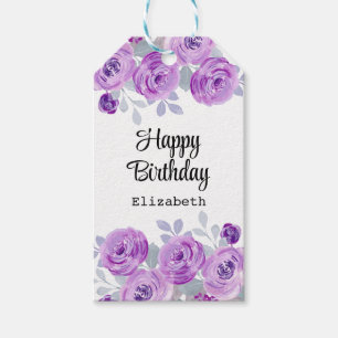 Étiquettes-cadeau Pastel Purple Rose Floral Verdure Joyeux Anniversa