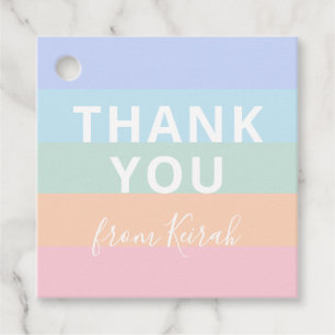 Étiquettes Cadeau Pastel Rainbow Stripes Nom du Merci